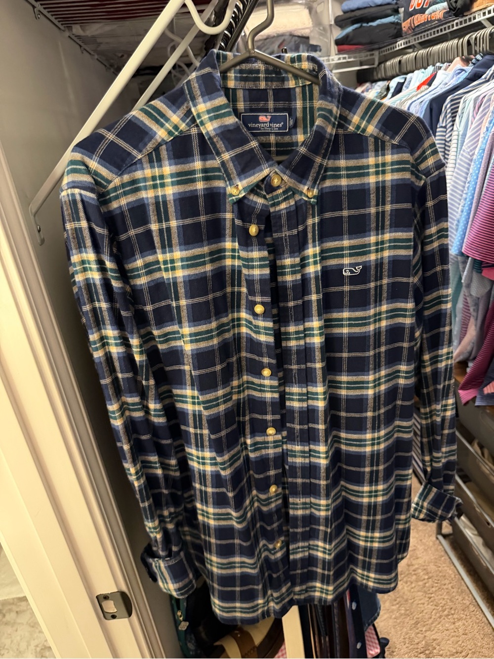 Vineyard Vines Navy, White & Green Plaid Button-Down Shirt